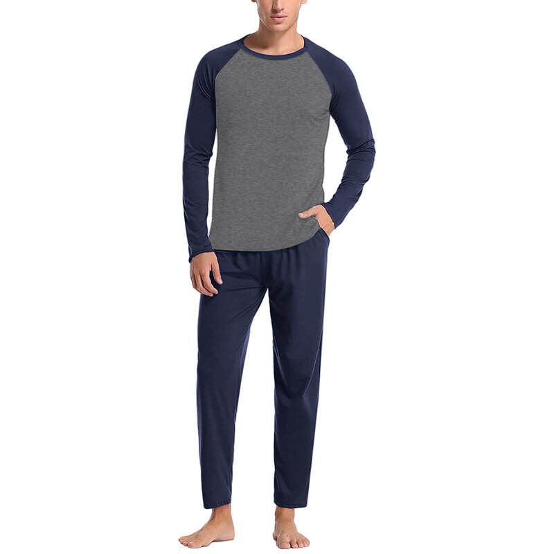 Conjunto de pijama de dos piezas para hombre, ropa de dormir, camisa de Color sólido, suave, para las cuatro estaciones