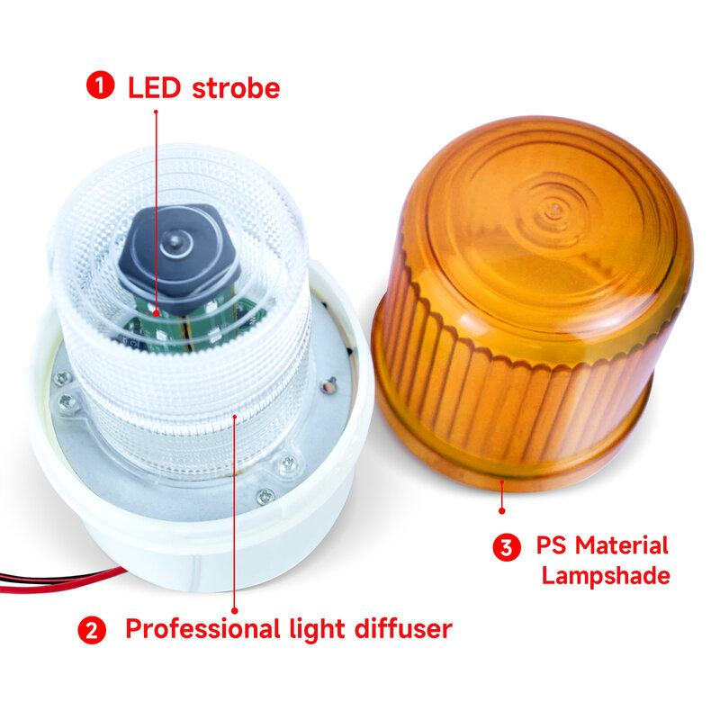 Âmbar LED Strobe Beacon Light, Emergência Piscando Lâmpada de Aviso com Buzzer, Siren Light, 90dB, 2Pcs