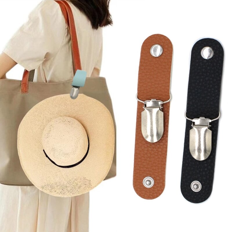 Hat Clip for Travel on Bag Also Suit for Gloves, Scarfs, Ski Lift Tickets for Outdoor for Hiking Delicate PU Leather Dropship