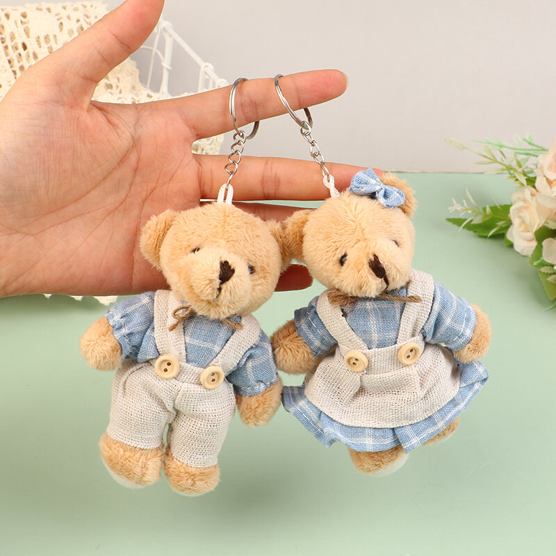 Kawaii mainan boneka beruang pakaian kartun gantungan kunci lembut boneka gantungan kunci liontin ransel tas mobil dekorasi cincin kunci hadiah anak