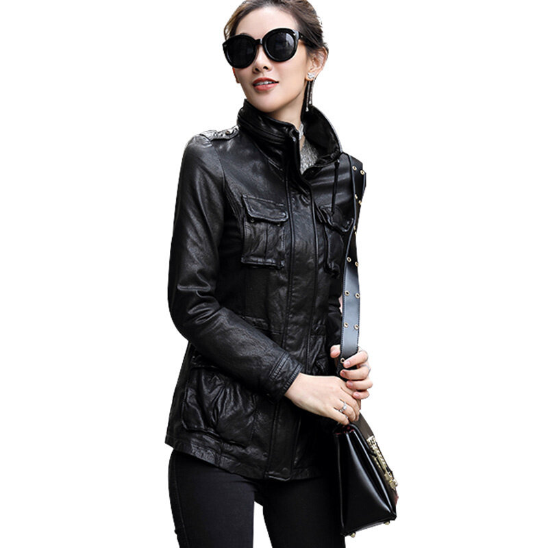 2023 neue Mode hochwertige Schaffell Lederjacke mittellange koreanische Motorrad Damen jacken Spring coat weiblich