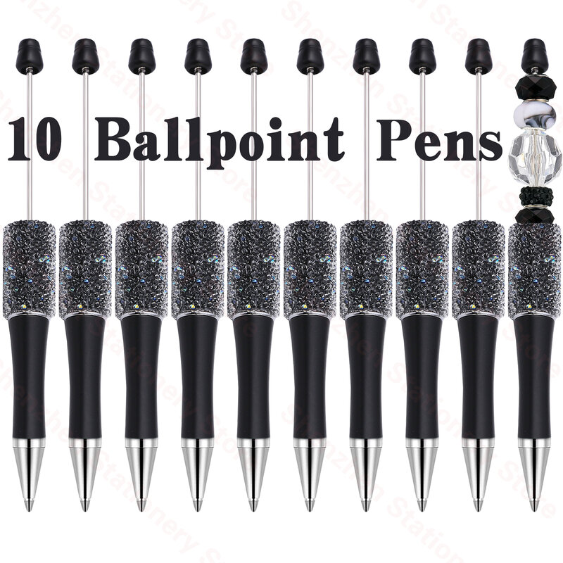 10PCS Black Full Star Beaded Pen Creative DIY Handmade Sticker Set Diamond Beaded Ballpoint Pens Advertising Gift Pen