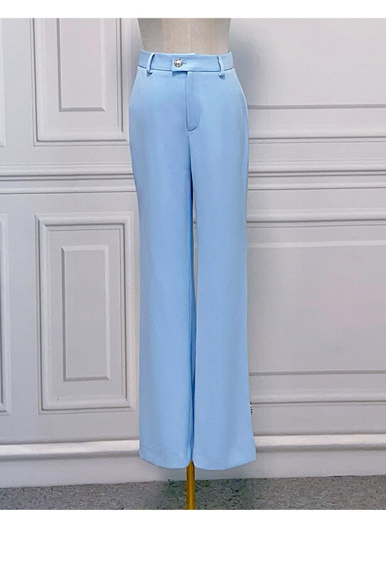Traje de pantalón elegante de Color liso para mujer, conjunto de oficina con plumas de diamantes de imitación, pantalones Bootcut, primavera y otoño, 2024