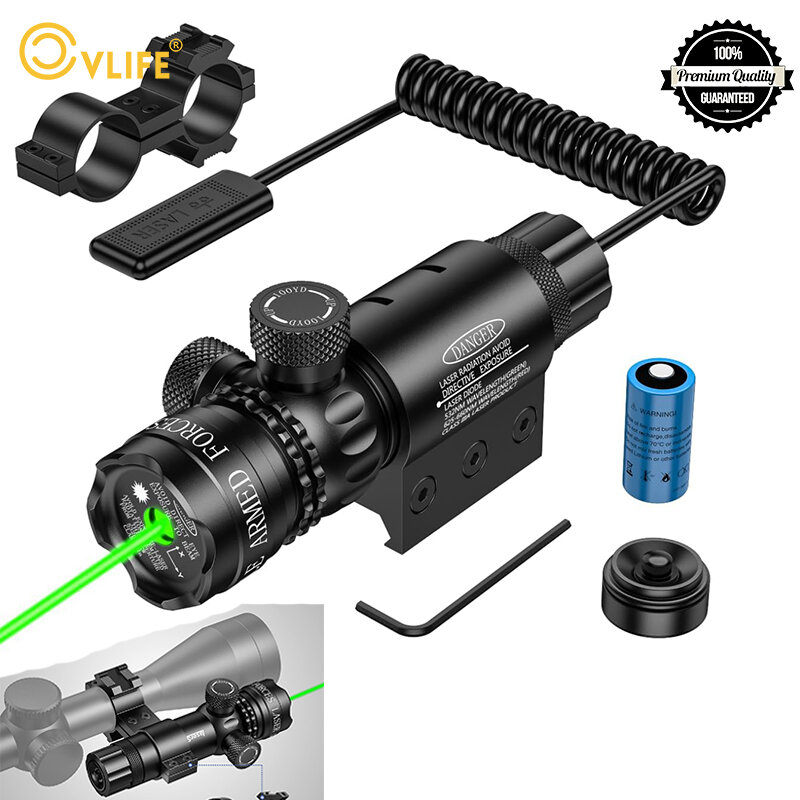 CVLIFE Rifle Green Dot Laser Sight 532nm Scope with Pressure Switch Picatinny and Mounting Hunting Riflescope