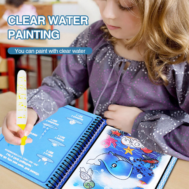 Montessori Kid Toys Reusable Coloring Magical Water Drawing Painting Sensory Early Education Graffiti Books Pen Child Baby Gift