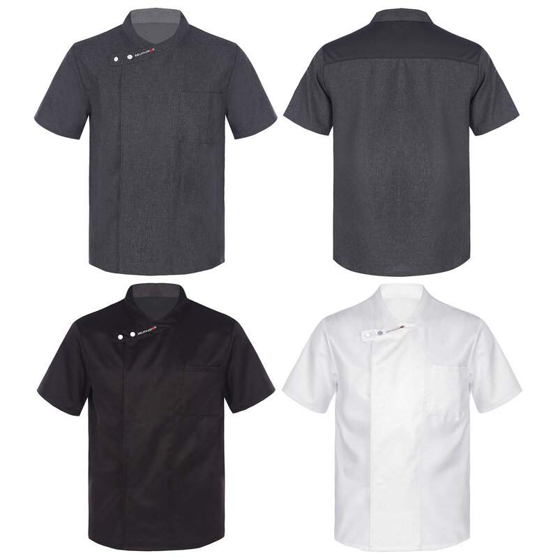 Unisex Herren Damen Kurzarm Koch Mantel Food Service Top Letter Stickerei Jacke Küchen uniform für Kantine Restaurant Hotel