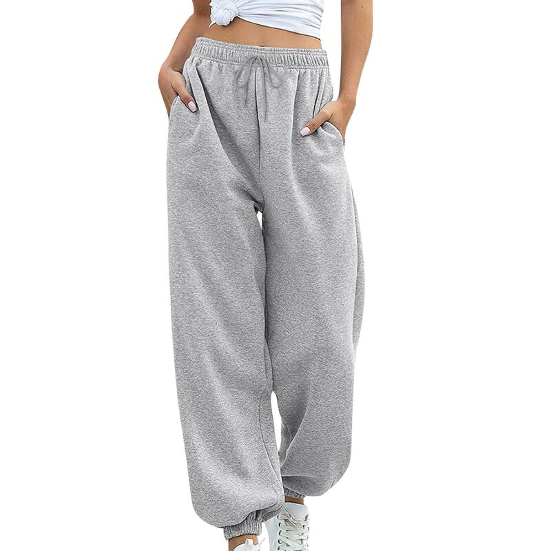 New Gray Women Sweatpants Summer Spring Baggy Streetwear Oversize Sports Pants Black Solid Joggers Streetwear Trousers 2024