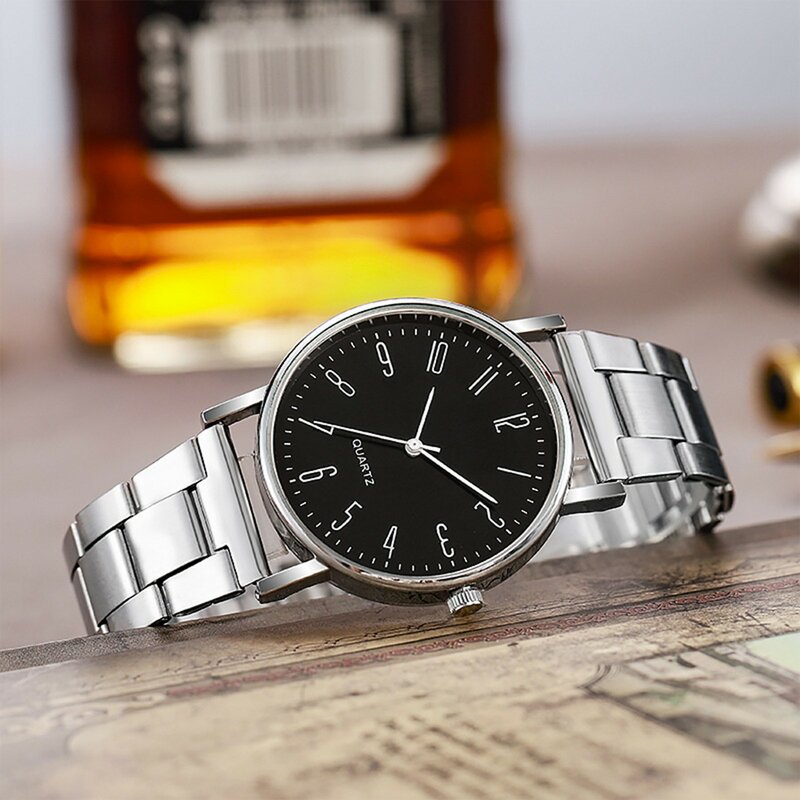 Jam tangan pria, arloji kasual gaya, jam tangan gelang baja, jam tangan Quartz