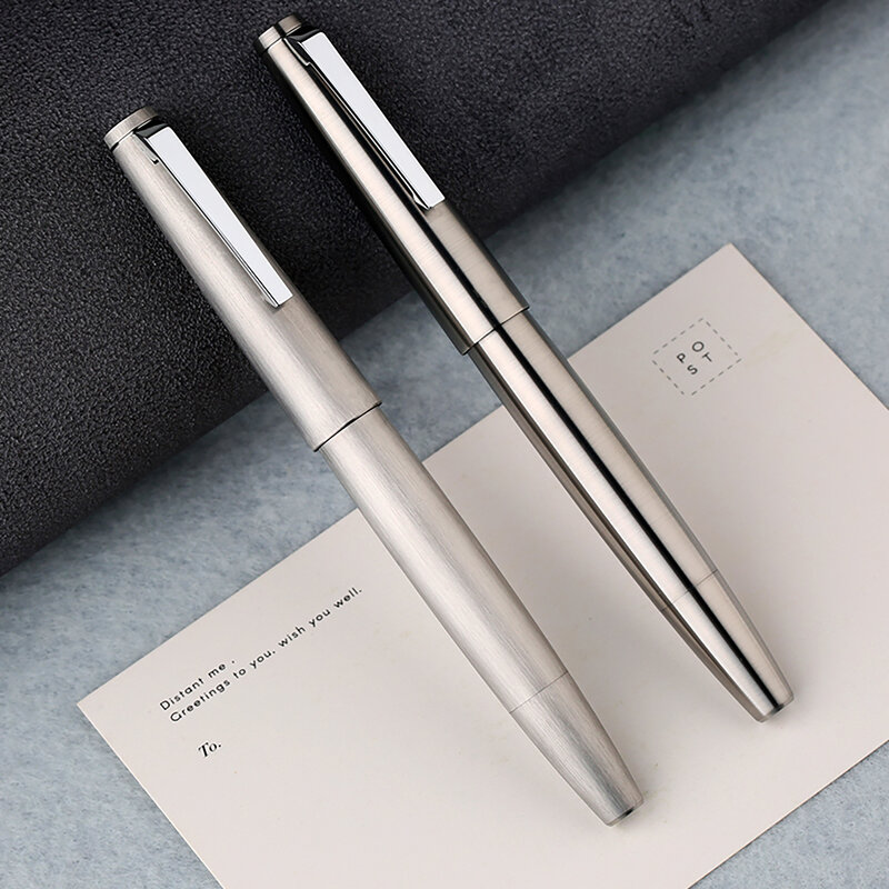 MAJOHN Ti500 Piston Fountain Pen Titanium Alloy Fine Nib 0.5mm Bright Silver Matte Silver Office supplies Business Writing Pen