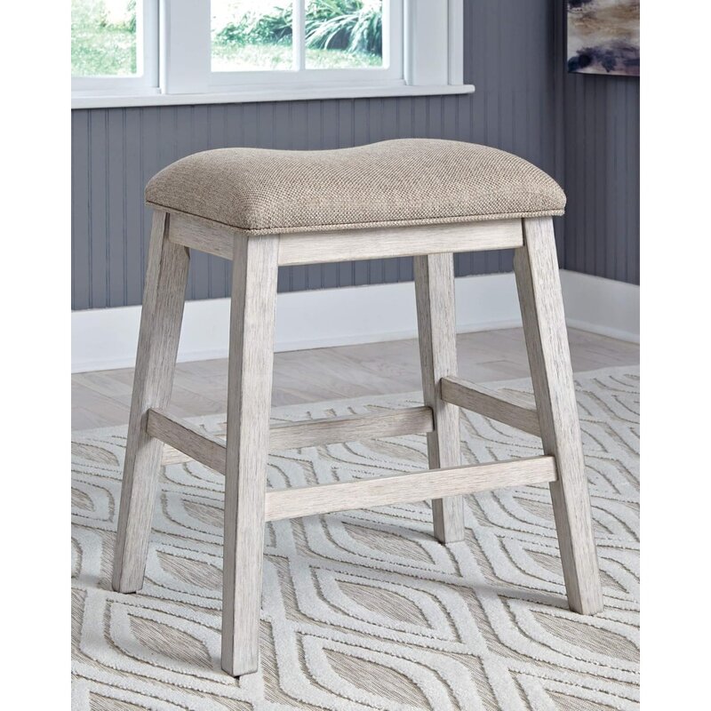 Design by Ashley Skempton Modern 24" Counter Height Upholstered Barstool, 2 Count, Whitewash