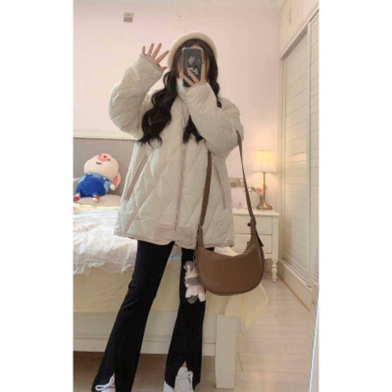 2023 Winter Frauen Short Down Parkas koreanische Studenten täglich lässig Baumwolle gepolsterte Jacke lose einfarbige Büro Dame Feder mantel