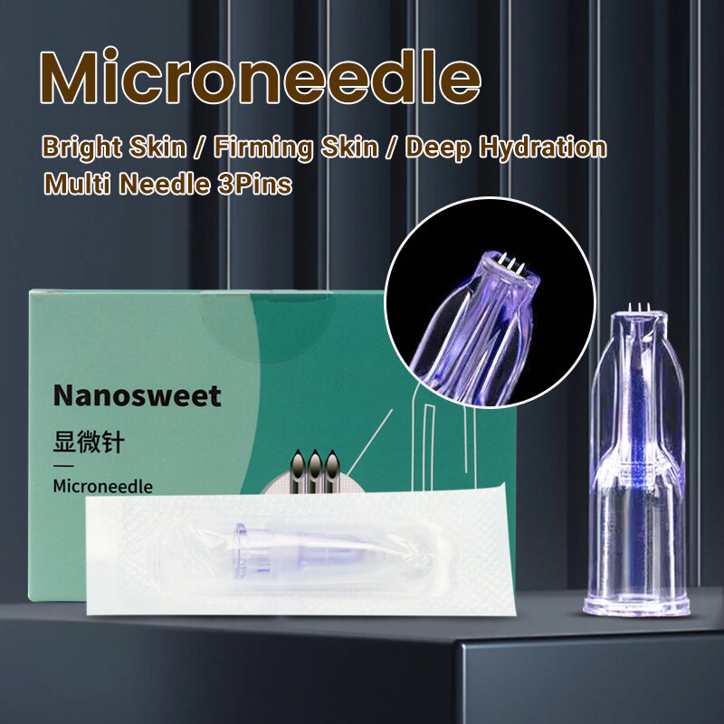 Três agulhas para olhos e pescoço, anti-envelhecimento, pele facial cuidados ferramenta peças, Nanosoft Microneedle, Mini, 34G, 1.0mm, 1.2mm, 1.5mm
