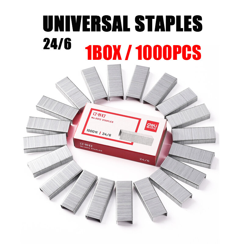 Deli-grapas gruesas de galvanoplastia Universal, estándar unificado, pequeñas, 24/6 grapas, 1 caja, suministros de oficina escolar
