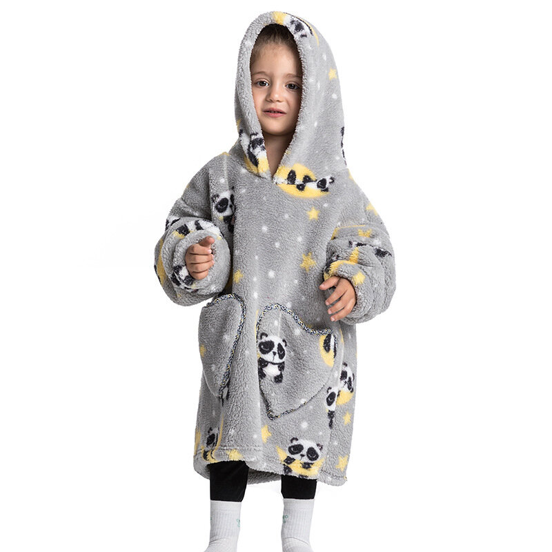 Новинка 2023, детский утолщенный плюшевый зимний теплый милый пуловер с животным рисунком, ленивый свитер, одеяло, толстовка