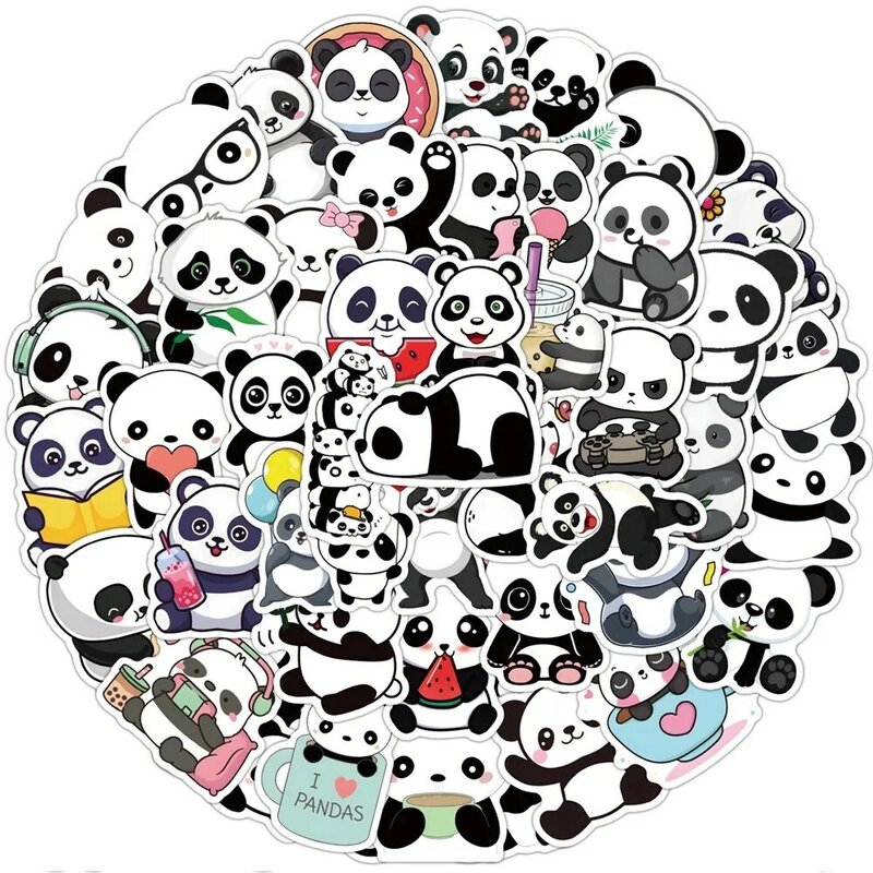 60PCS Fun Panda Cute Stickers Rich Patterns Hand-Painted Decoration Handmade Collage Stationery Graffiti Stickers