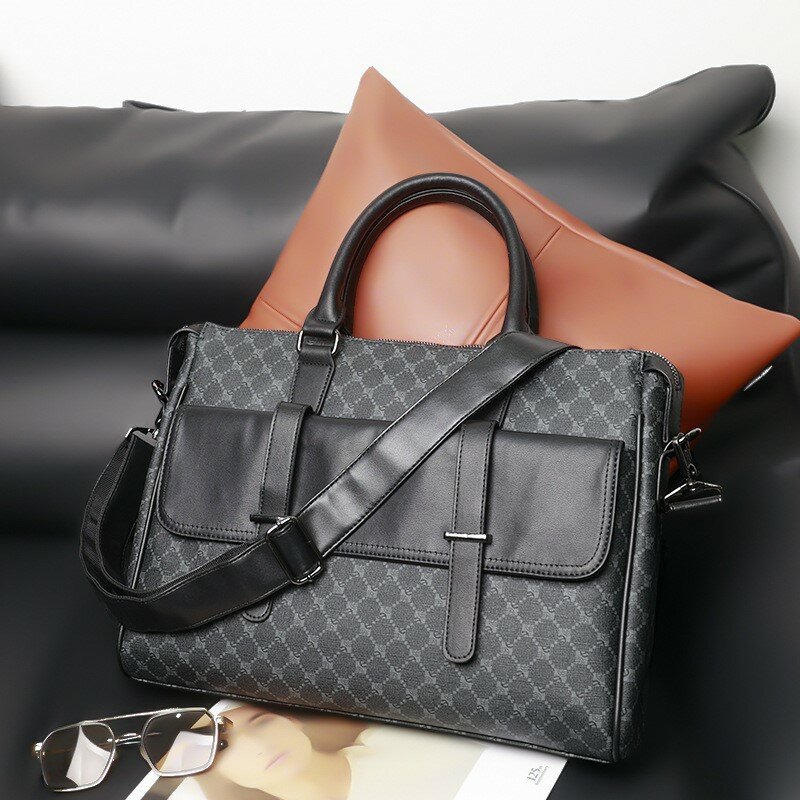 Модный черный кожаный портфель, дизайнерская деловая сумка для ноутбука, мужские рабочие сумки высокого качества, брендовая мужская сумка через плечо