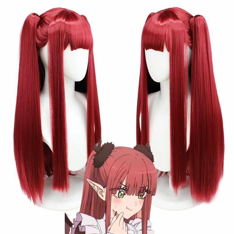 Длинные прямые синтетические парики для косплея из аниме-персонажа темно-красного цвета