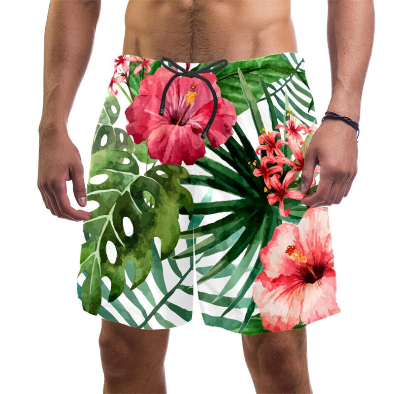 Pantalones cortos hawaianos con estampado de hojas para hombre, Shorts de playa con estampado de frutas, ropa de calle a la moda, novedad de verano