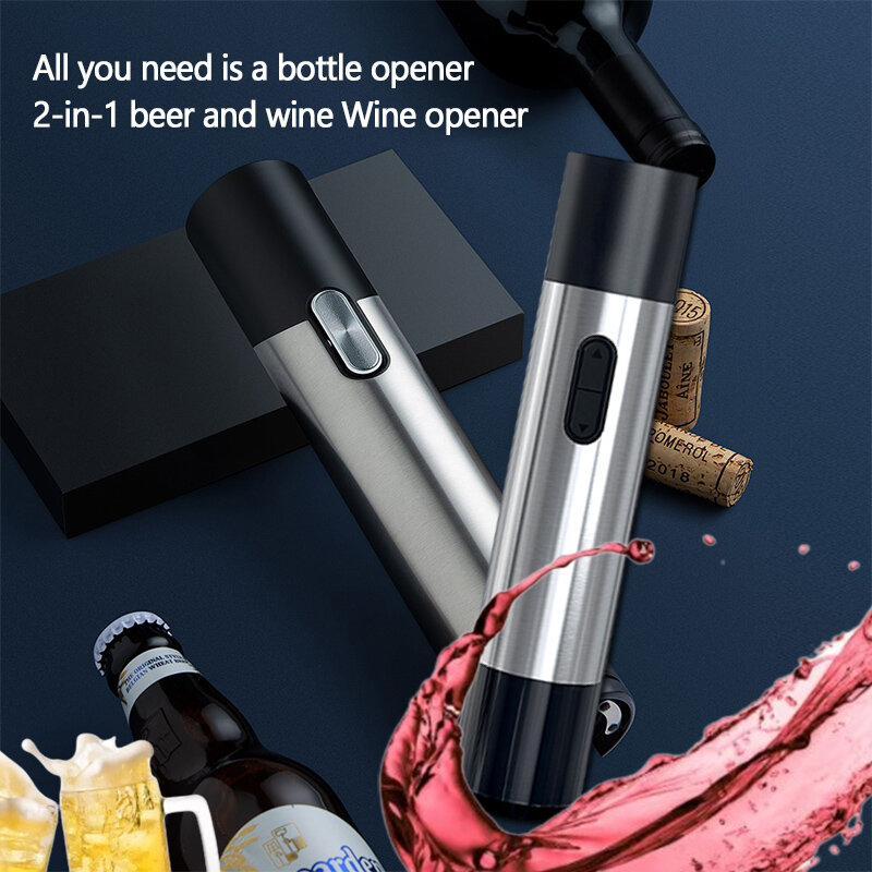 TABELL Electric Beer Wine Openers 2 in1 Stainles Steel Corkscrew Automatic Cap Opener Home Kitchen Wine Opener Beer Accessorie