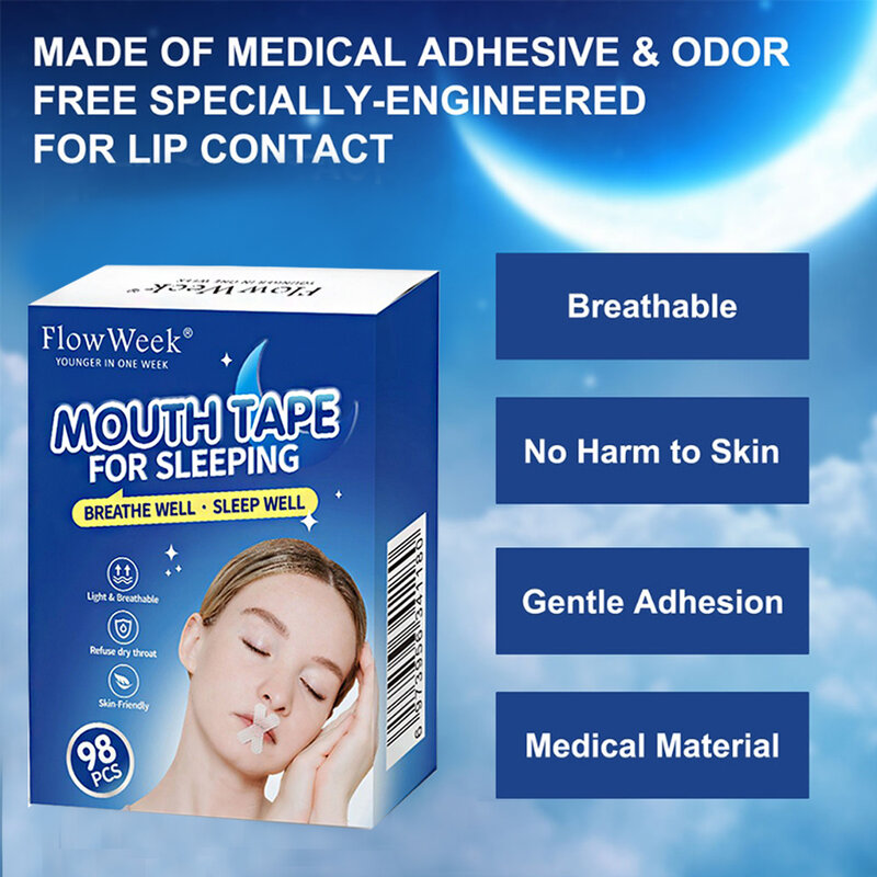 Flow Week Mouth Tape untuk strip tidur Strip mulut Anti mendengkur perekat meningkatkan tidur stiker mulut untuk mendengkur