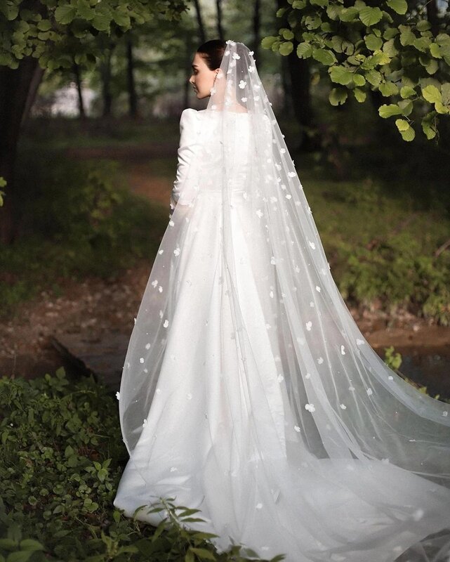 Long Puff Sleeves Bride Dress Square Collar Simple Wedding Dresses Women Satin Elegant For Women Customize  Measure Stunning