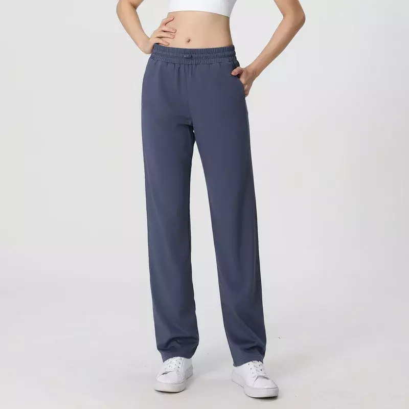 Штаны для йоги для женщин, брюки для фитнеса, облегающие и дышащие хлопковые спортивные брюки, черные прямые широкие штаны