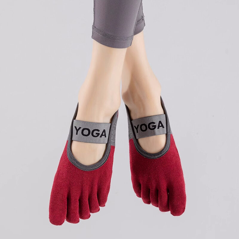 Ladies Breathable Yoga Socks Silicone Non-Slip Five Finger Pilates Socks for Backless Fitness Ballet Dance Cotton Gym Socks