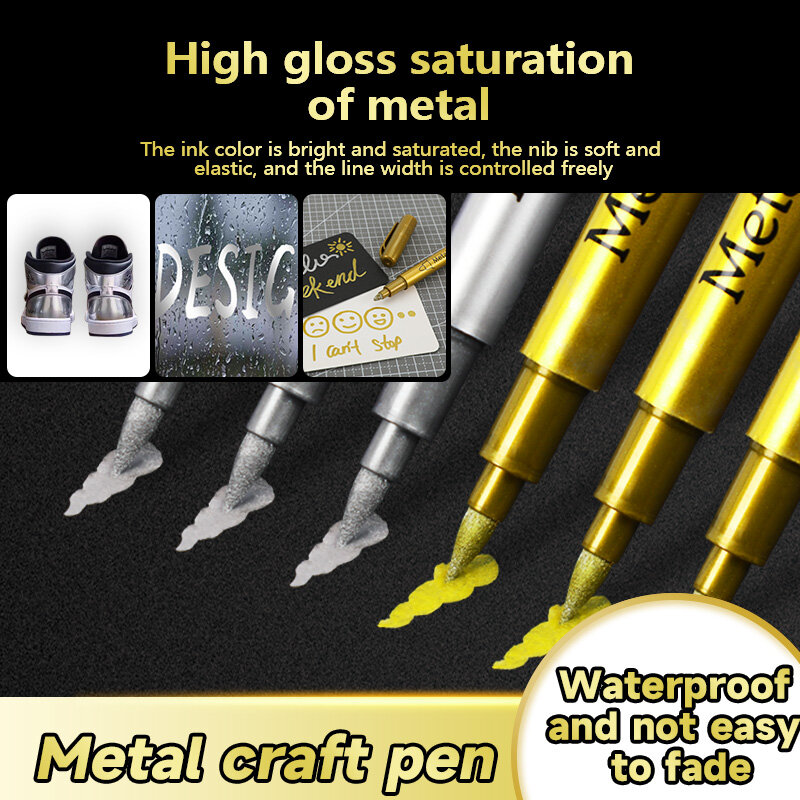 Stylo marqueur métallique doré et argenté, stylo marqueur de peinture en continu étanche pour roche, tasse, céramique, verre, fournitures de peinture de bricolage