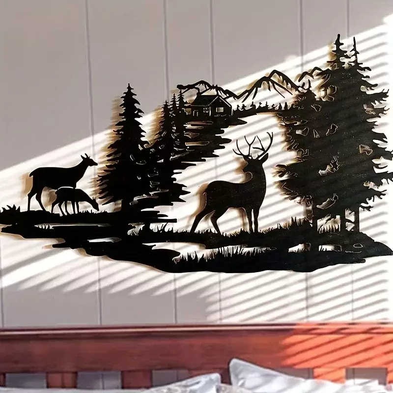 Décoration murale moderne en fer forgé, artisanat en métal, surtension VPN, forêt de cerfs, décoration minimaliste pour la maison