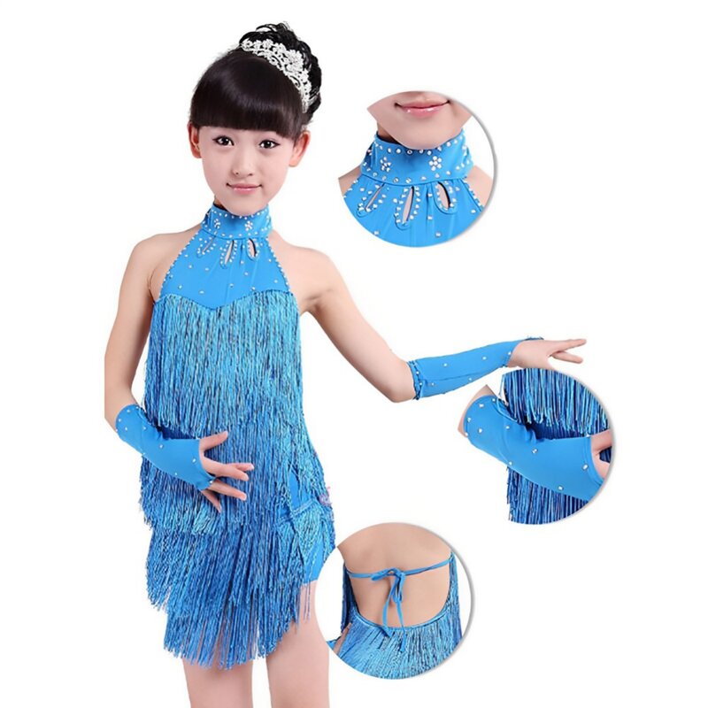 Dzieci dziewczyny tańczą stroje do tańca brzucha Tango spódnica karnawałowa odzież taneczna Latin Salsa kostiumy z frędzlami sukienka do tańca