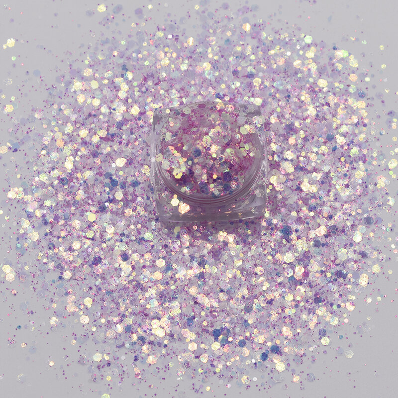 Flocos iridescentes para decoração de unhas, brilho hexagonal misto, acessórios chunky manicure, 10 g/bag, novo arirval