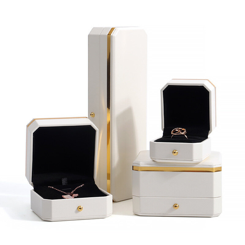 Caja octogonal de cuero Pu para anillos, embalaje de joyería, caja de pulsera, collar, colgante, caja de pendientes, caja de almacenamiento de joyería