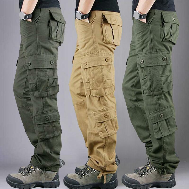 Pantalones Cargo multibolsillos para hombre, ropa de entrenamiento al aire libre, Color sólido, holgada, talla grande, estilo callejero