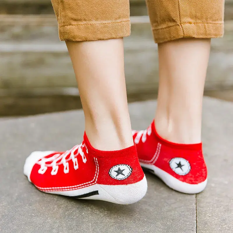 Calcetines de algodón con estampado de zapatos Kawaii para hombre y mujer, medias suaves de estilo Harajuku y Hip Hop, a la moda japonesa