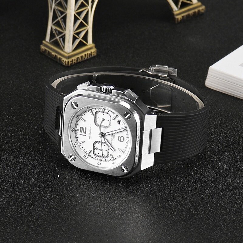 Business men's watch with Japanese quartz movement VK multifunctional timing movement rubber strap 316 precision steel watch