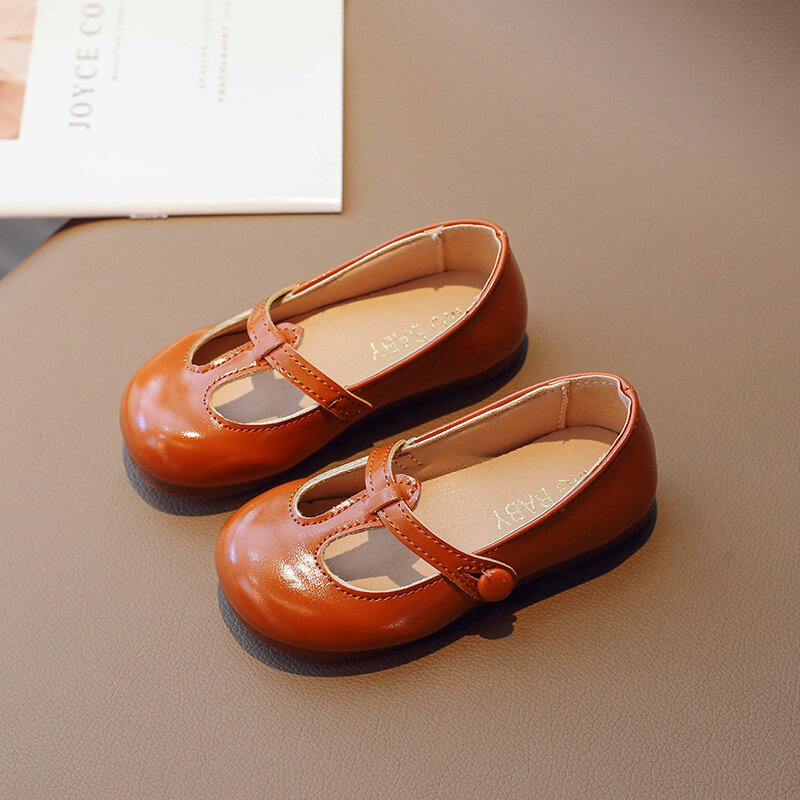Kids Shoes For Girl Mary Janes Vintage Shallow Children Flat Shoes Round Toe Non-slip Classic Light Kids Leather Shoes