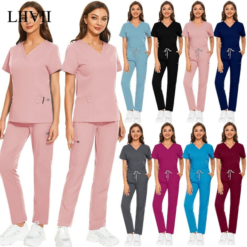 Multicolor Operating Room Scrubs Set Doctor Nurse Top Pants Lab Workwear Surgical Gown Medical Nursing Uniform Clinical Overalls