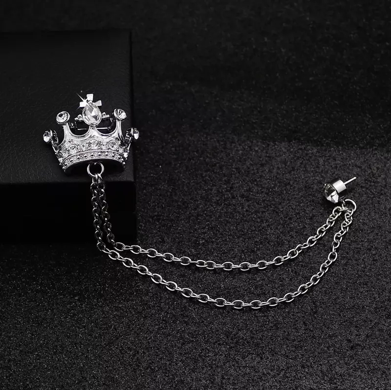 Aku-Remiel High-End Retro Pria Rumbai Bros Vintage Gaya Inggris Pin Crystal Crown Lencana Korsase untuk suit Kerah Aksesoris