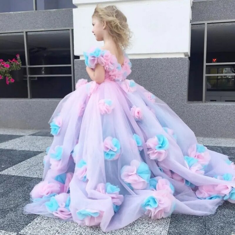 Fatapaese Roze Kostuum Eenhoorn Bloem Meisje Jurk Voor Bruiloft Prinses Brithday Outfit Regenboog Peuter Kind Kleding