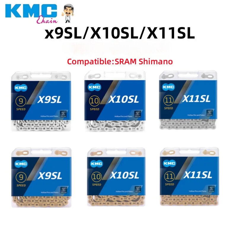 KMC X9SL/X10SL/X11SL łańcuch rowerowy złoty i srebrny łańcuszek 9/10/11 prędkości dla SRAM MTB/Road łańcuch rowerowy