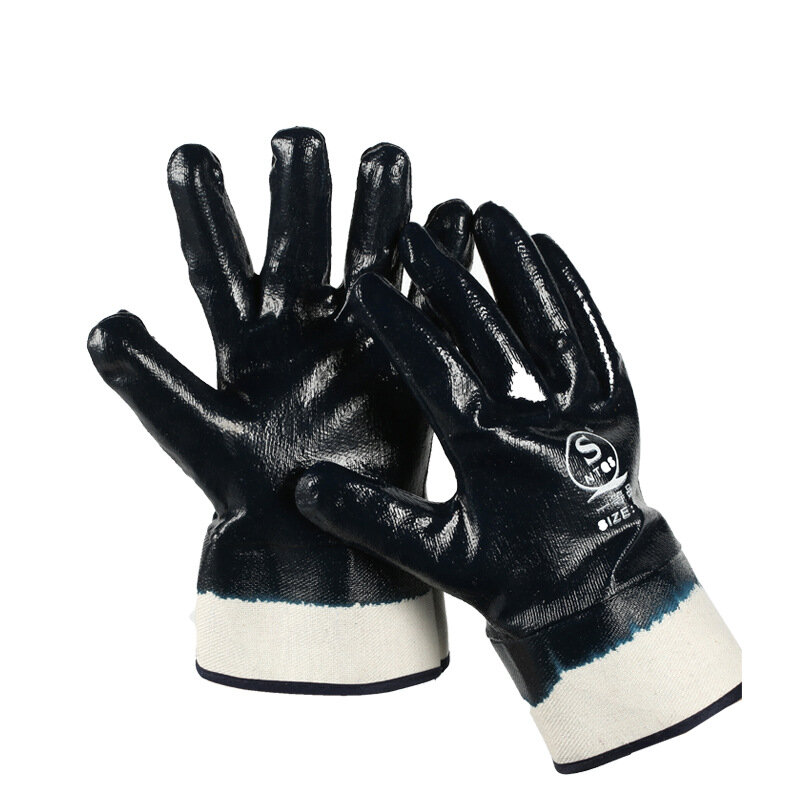 Canvas Big Mouth Nitrile Oil-resistant Gloves Blue Wear-resistant Oil-proof Waterproof Full-hanging Glue Labor Insurance