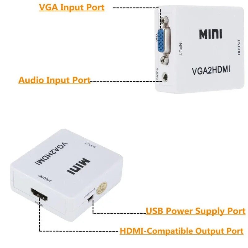 Grwibeoou-adaptador mini vga para hdmi, conector de áudio, 1080p, vga2hdmi, para pc, laptop, projetor, hdtv