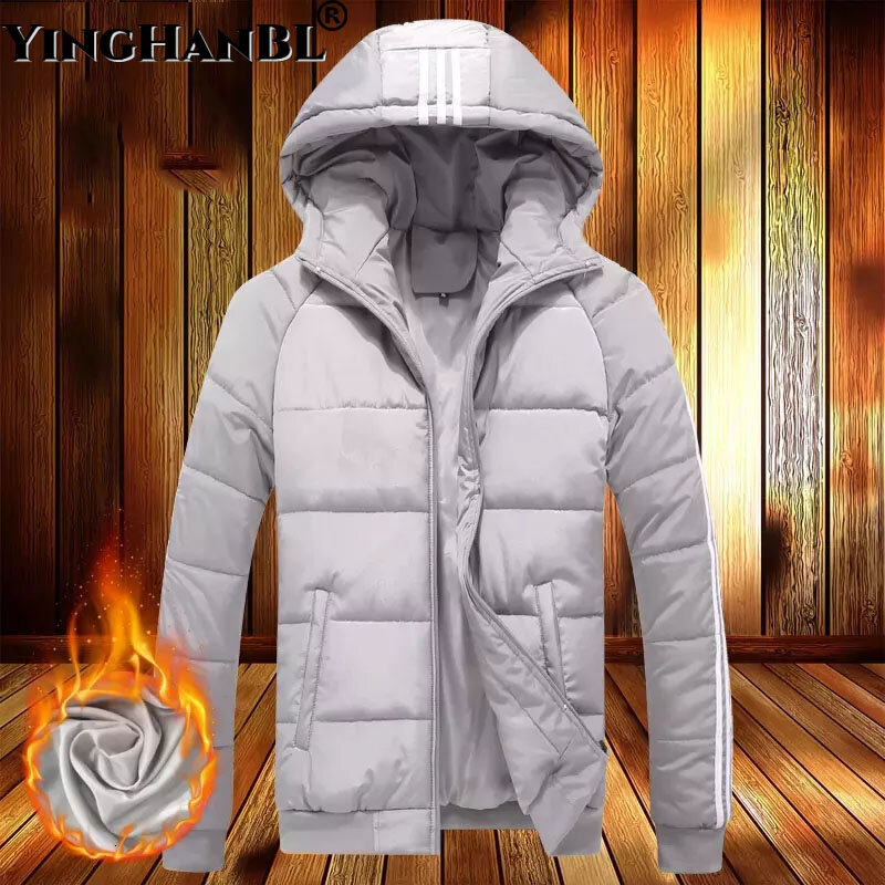 캐주얼 후드 긴팔 파카 자켓 남성용, 두껍고 따뜻한 코트, 단색, 2022 고품질 최신