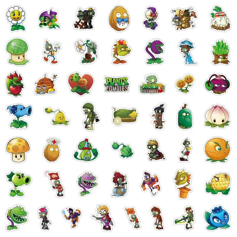 100pcs Cartoon Sticker Plants Vs. Zombies Classic Game Figure Phone Case Water Cup Notebook DIY Decorated Kid Christmas Toy Gift