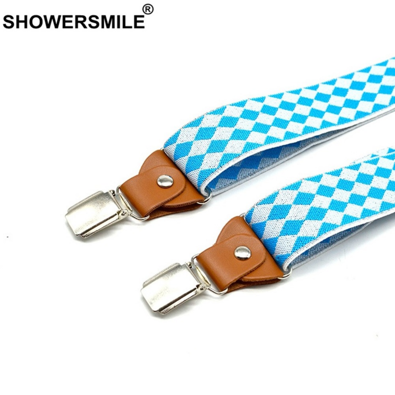 Argyle Suspender Pria Wanita Kotak-kotak Biru Putih Kawat Gigi Inggris untuk Celana Panjang Tali Kualitas Tinggi Sabuk Pria Wanita 120Cm * 3.5Cm