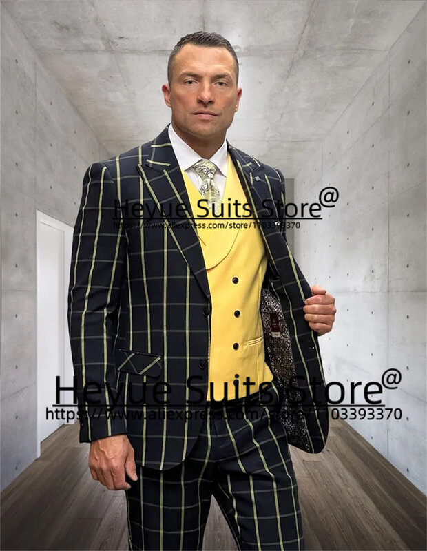 Костюм мужской в шотландскую клетку, приталенный двубортный жилет, костюм из трех предметов, классические блейзеры, черный цвет