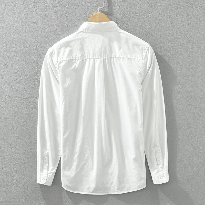 男性用長袖シャツ,白,綿100%,パッチワーク,ストライプ,ラペル,カジュアル,ユース,ファッショナブル,新品,日本製