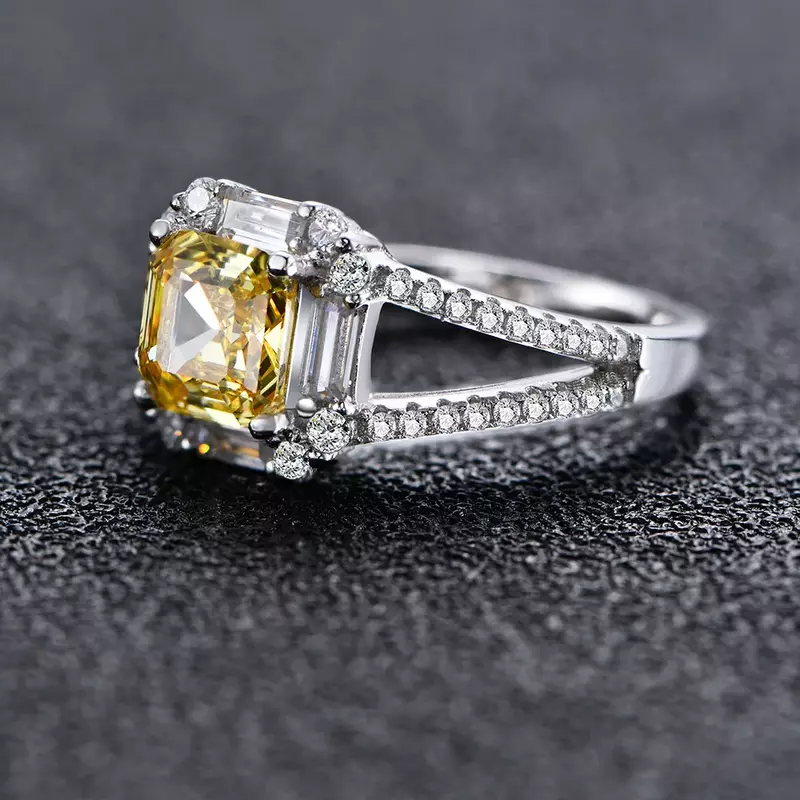 Новые модели, кольцо с квадратными камнями Ascut 7*7, желтое бриллиант для женщин, кольцо из чистого серебра S925, маленькое и универсальное модное кольцо с камнями