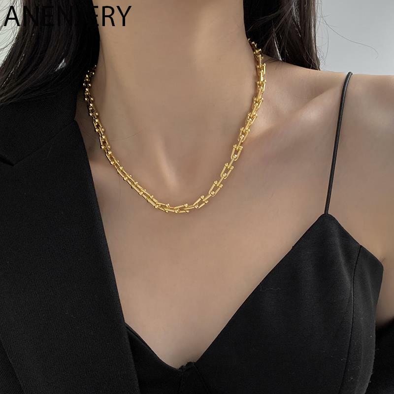 ANENJERY kolor srebrny U w kształcie łańcuszka naszyjnik dla kobiet geometryczny masywny naszyjnik Party biżuteria nowość