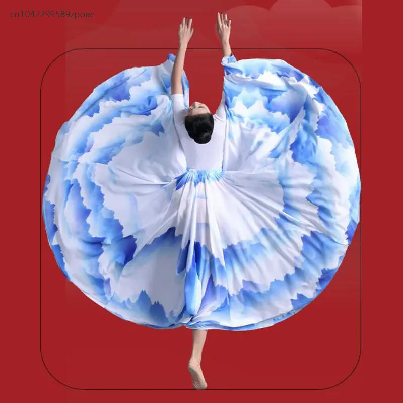 360/720 Degree Chinese Style Ink Painting Skirt Big Swing Chiffon Skirt Lady Classical Dance Skirts Practice Performance Dress